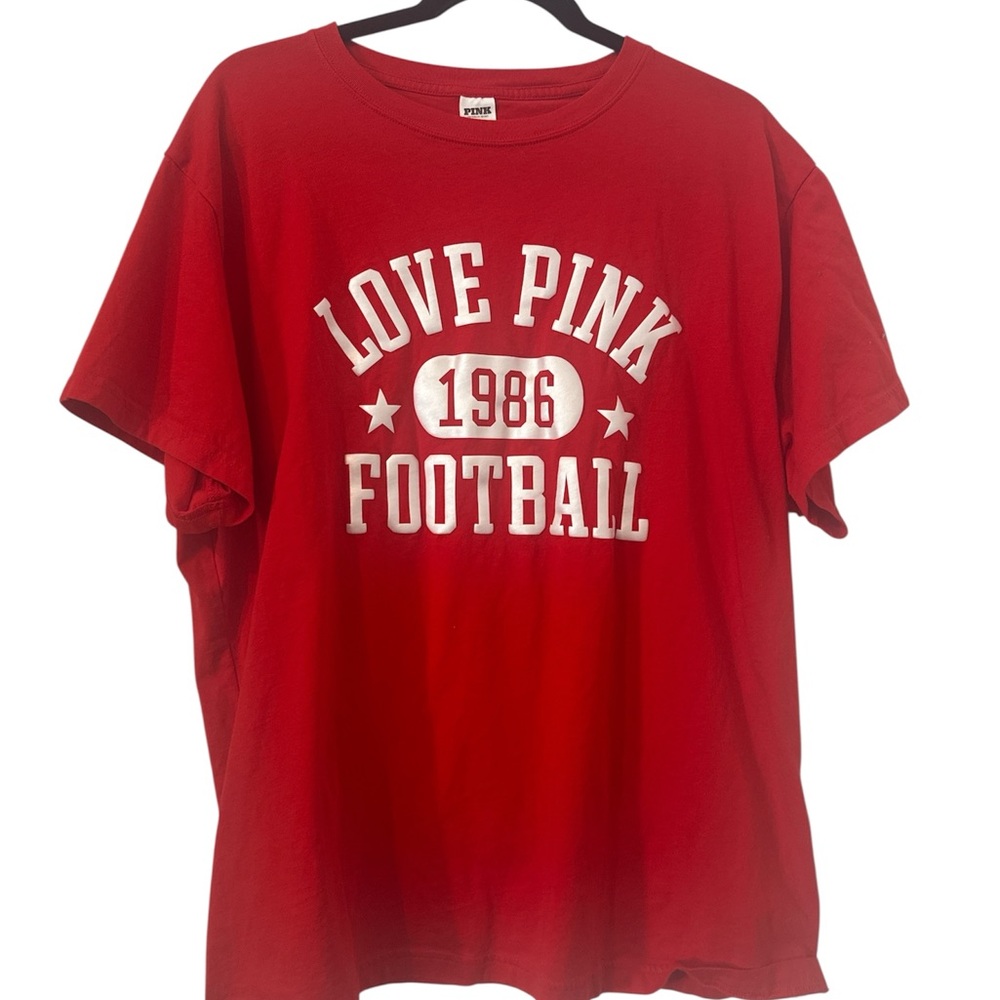 VS PINK “LOVE PINK FOOTBALL” campus short sleeve tee, size xl